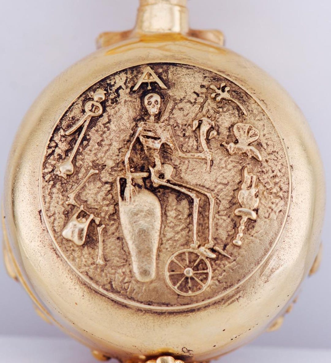 Antique Occultist Verge Fusee Pocket Watch Memento Mori Skull Gilt ...