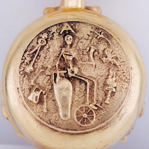 Antique Occultist Verge Fusee Pocket Watch Memento Mori Skull Gilt Chased Case