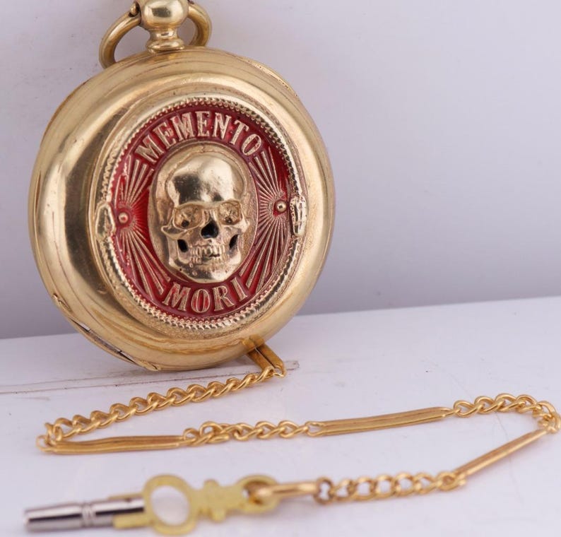 Victorian 18K Gilt Vermeil Silver and Enamel Memento Mori Skull ...