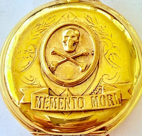 Antique Victorian Memento Mori Gilt Silver Skull Pock… - Gem
