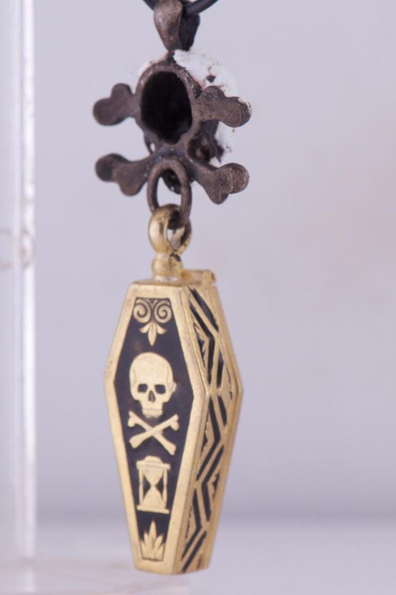 Antique Victorian Memento Mori Skeleton in Coffin Pendant Gilt Silver ...