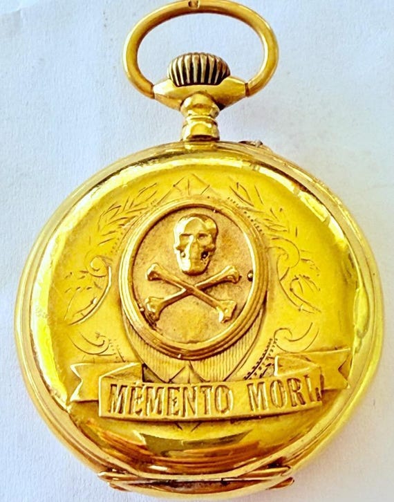 Antique Victorian Memento Mori Gilt Silver Skull Pock… - Gem