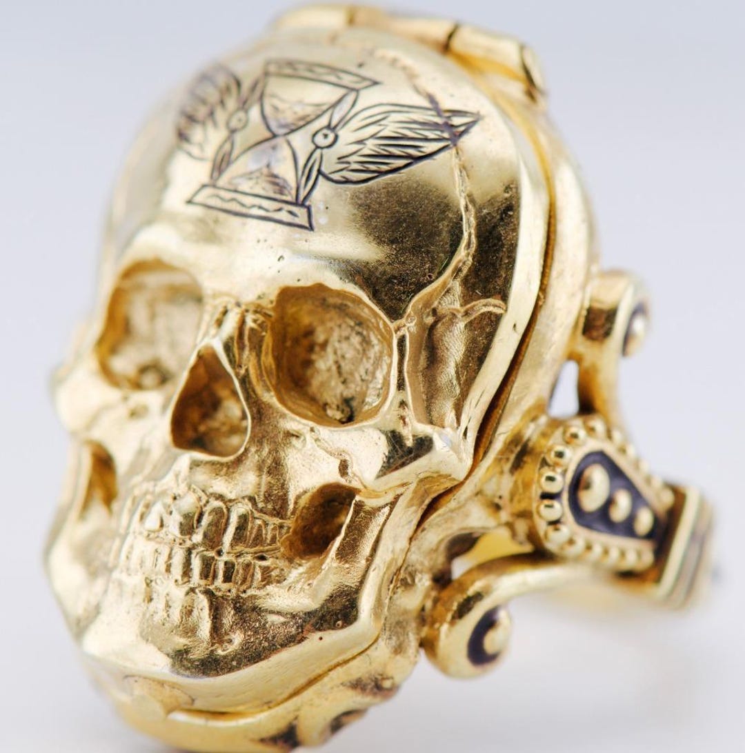 Antique Victorian Memento Mori "tempus Fugit" Skull Poison Locket Ring ...