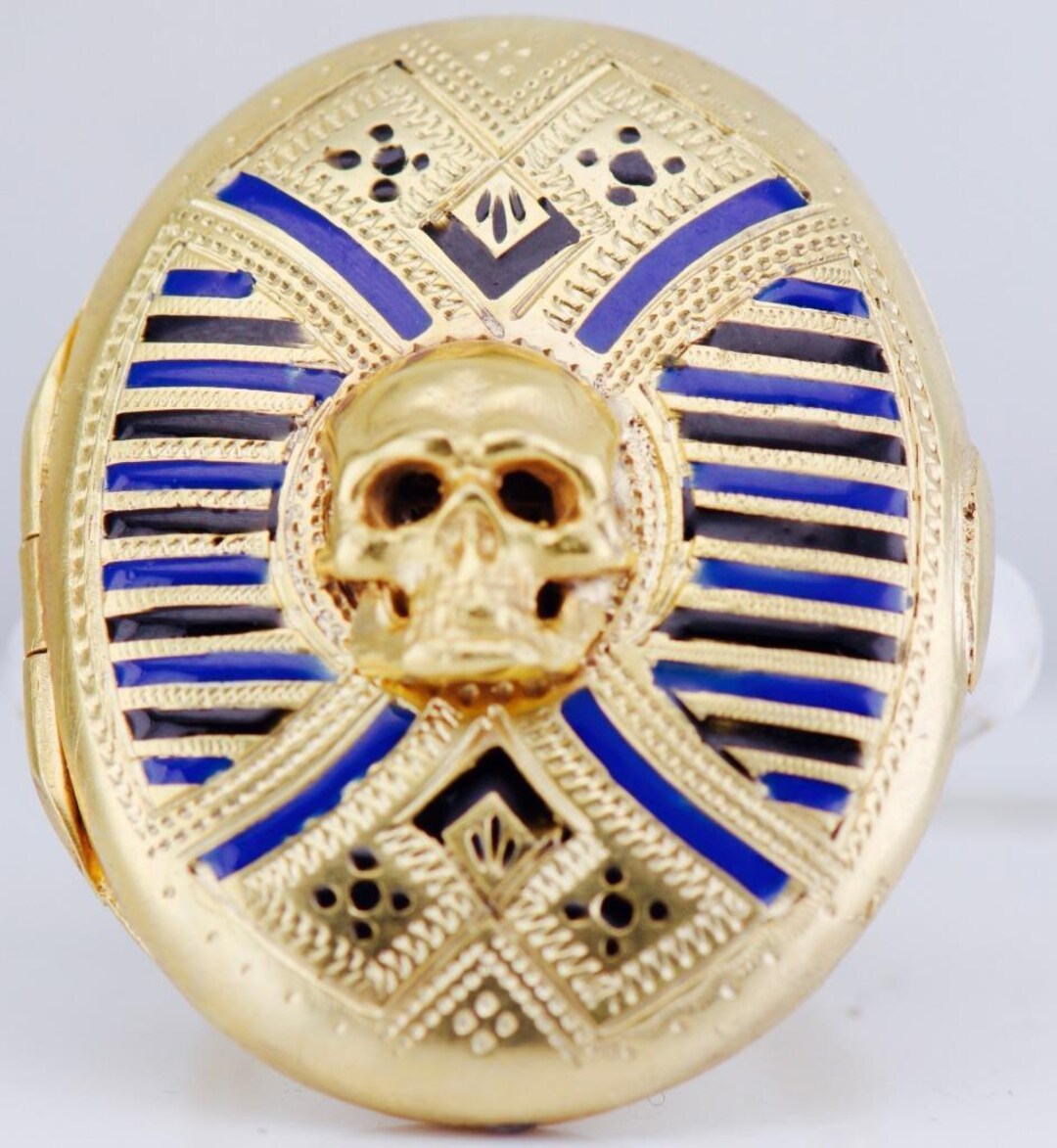 Antique Victorian Memento Mori Skull Locket Ring 18K Vermeil Gilt ...