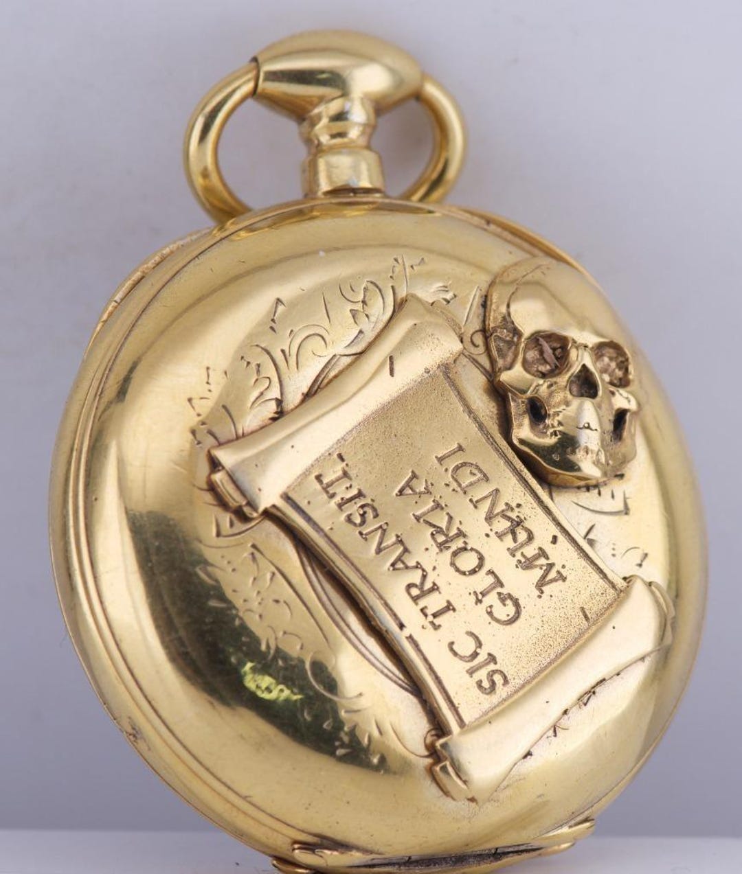 Antique French 18K Gilt Vermeil Silver Pocket Watch Memento Mori Skull ...