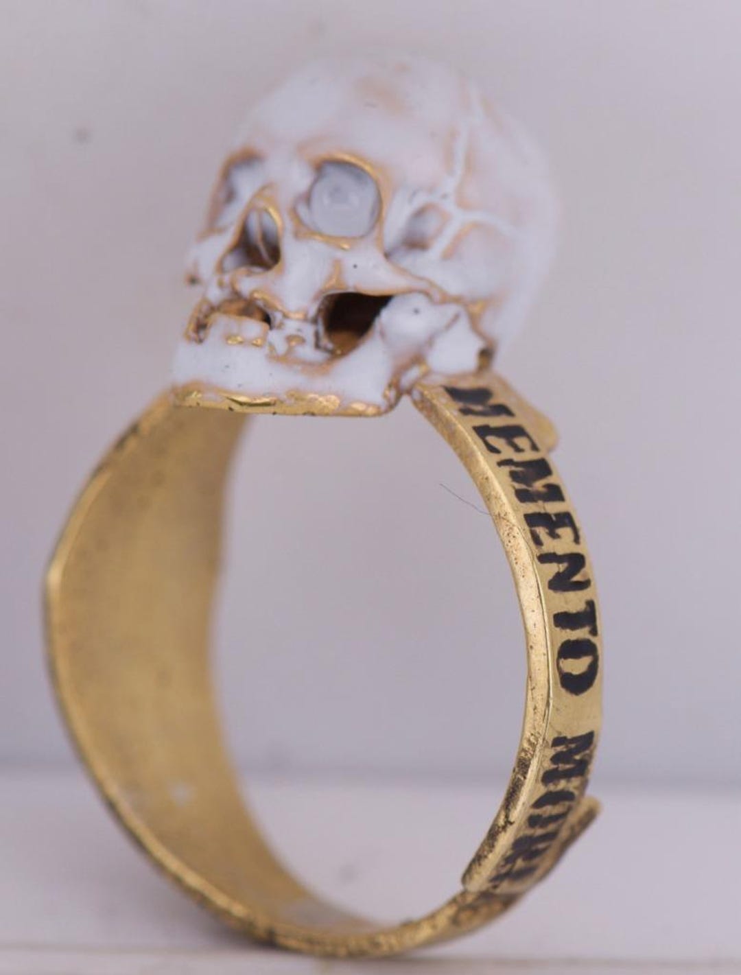 Antique Victorian Memento Mori Mourning Ring – Gilt Silver & Enamel ...