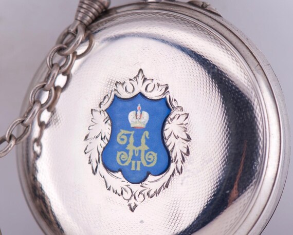Antique Pocket Watch Pavel Buhre Silver Enamel Award Tsar Nicholas