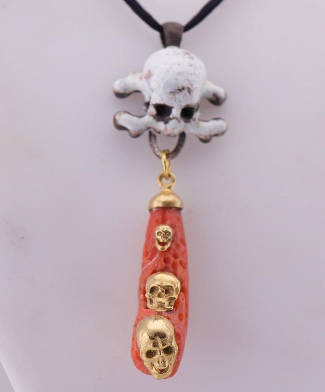 Antique Victorian Memento Mori Silver Skull Pendant Fob With Enamel ...