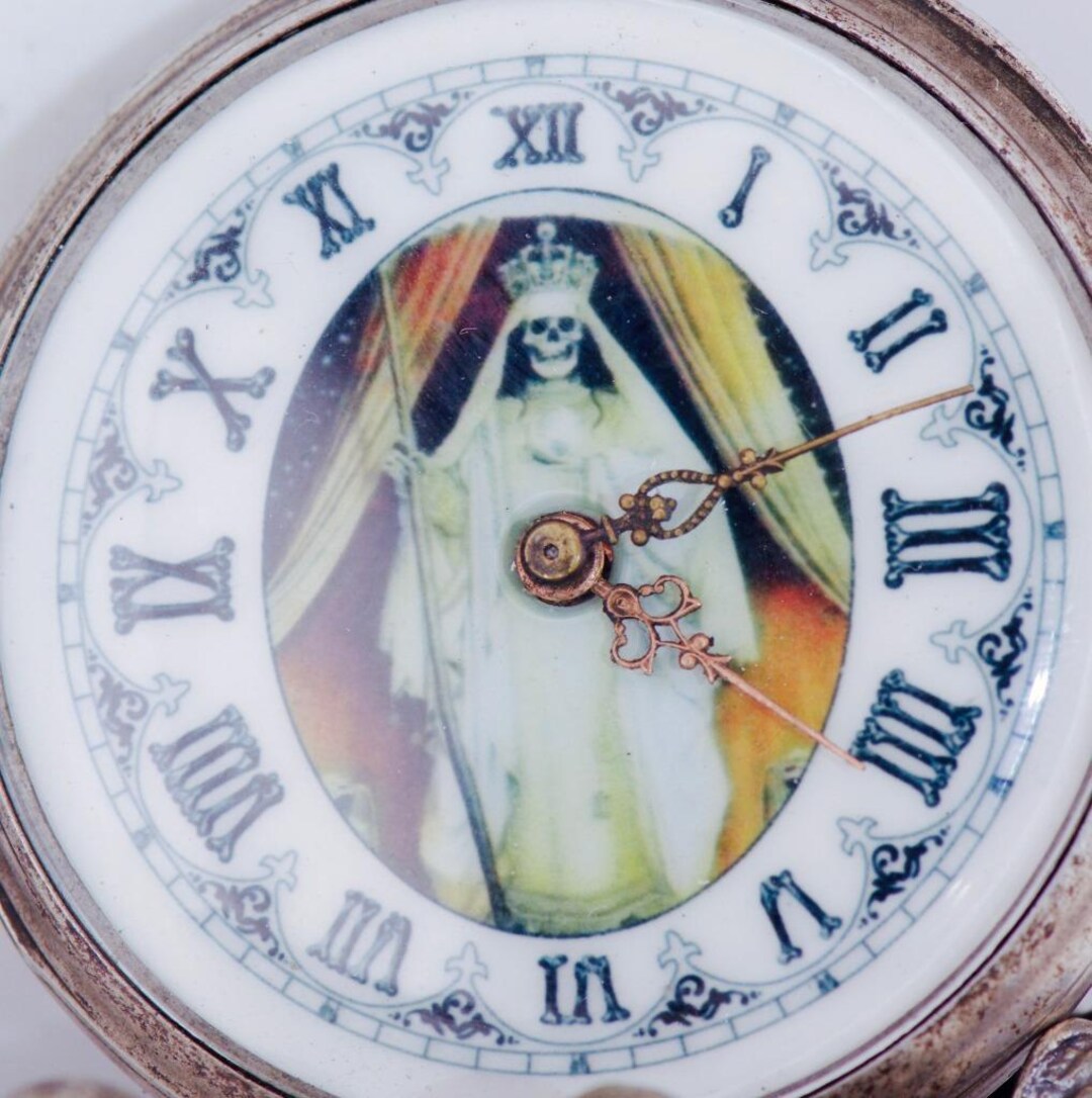 Antique 19th Century French Memento Mori Pocket Watch Silver Skull Case ...