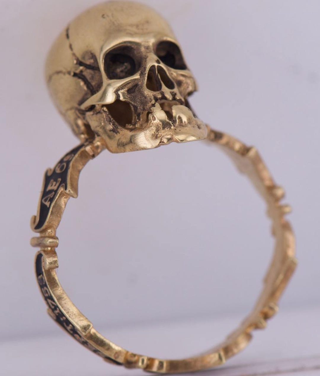 Antique Victorian Mens Skull Ring Memento Mori Gilt Silver Black Enamel ...