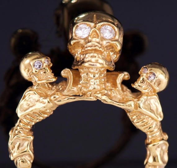 Antique Victorian Mens Ring 14k Gold Diamonds Memento… - Gem