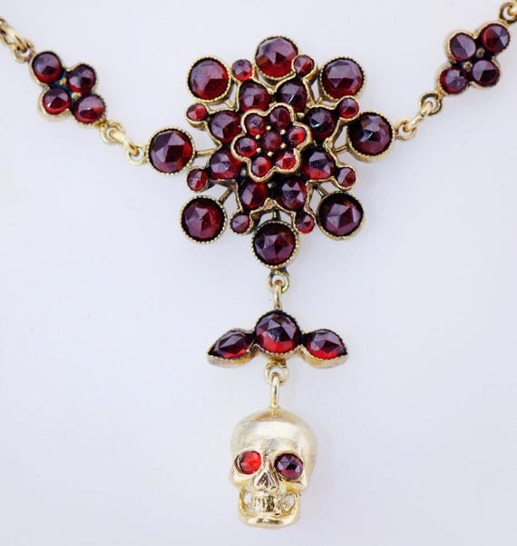 Antique Victorian Memento Mori SKULL Necklace Gold Pl… - Gem
