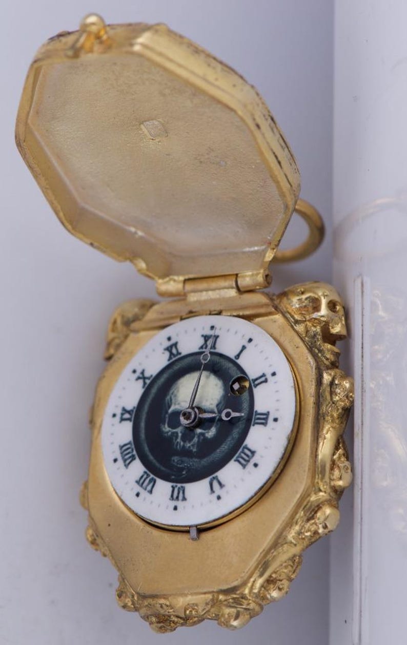Antique 18th C French Memento Mori Skull Pocket Watch – Cylinder Fusee ...