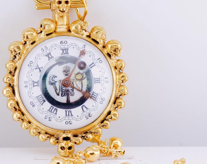 Antique Memento Mori Skull Verge Fusee French Pocket Watch Gilt Silver ...