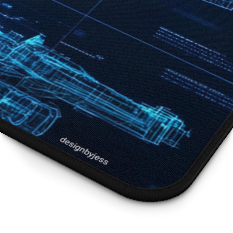 Blueprint Table Mat Blue Aircraft Blueprint Desk Mat Futuristic Space Blueprint Desk Mat ...