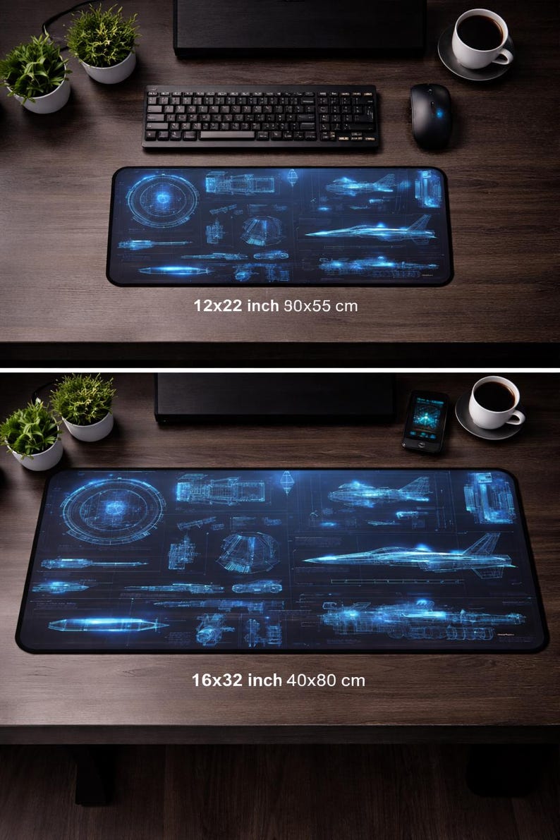 Blueprint Table Mat Blue Aircraft Blueprint Desk Mat Futuristic Space Blueprint Desk Mat ...
