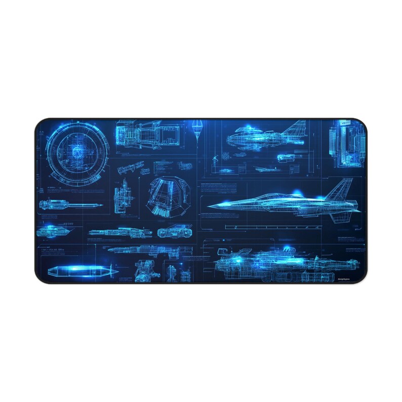 Blueprint Table Mat Blue Aircraft Blueprint Desk Mat Futuristic Space Blueprint Desk Mat ...