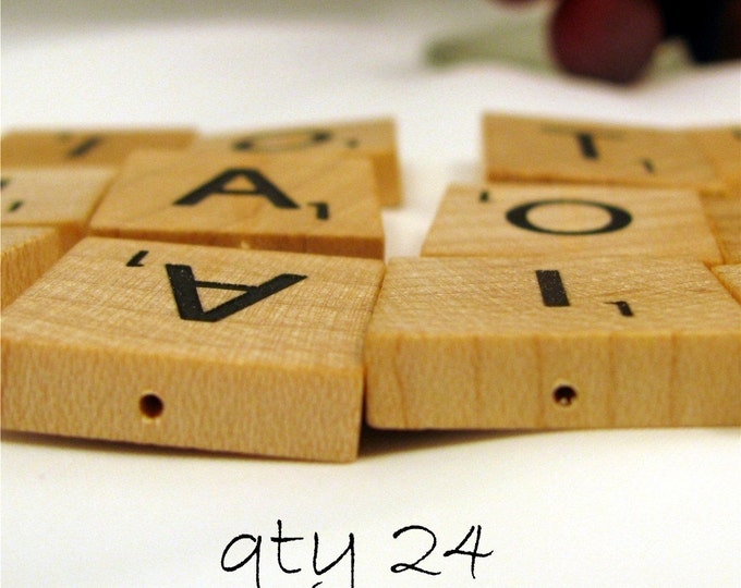 Two Dozen Predrilled Scrabble Tiles Vowels and Random Letters Etsy