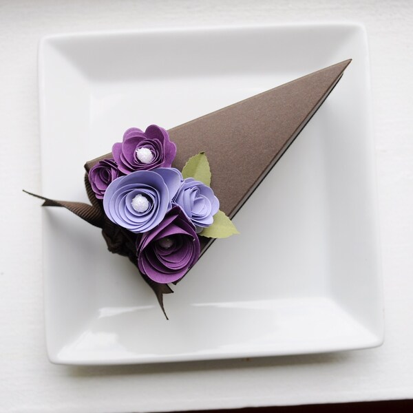 Chocolate cake with purple flowers - paper cake slices - Reserved for NotSoShabbyChic