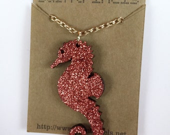 Glitter seahorse necklace