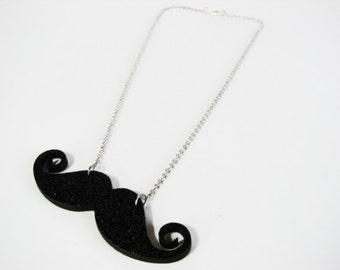 Black glitter curly mustache