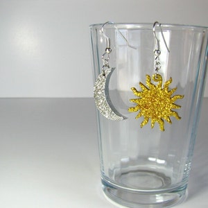 Celestial sun and moon glitter hook earrings image 1