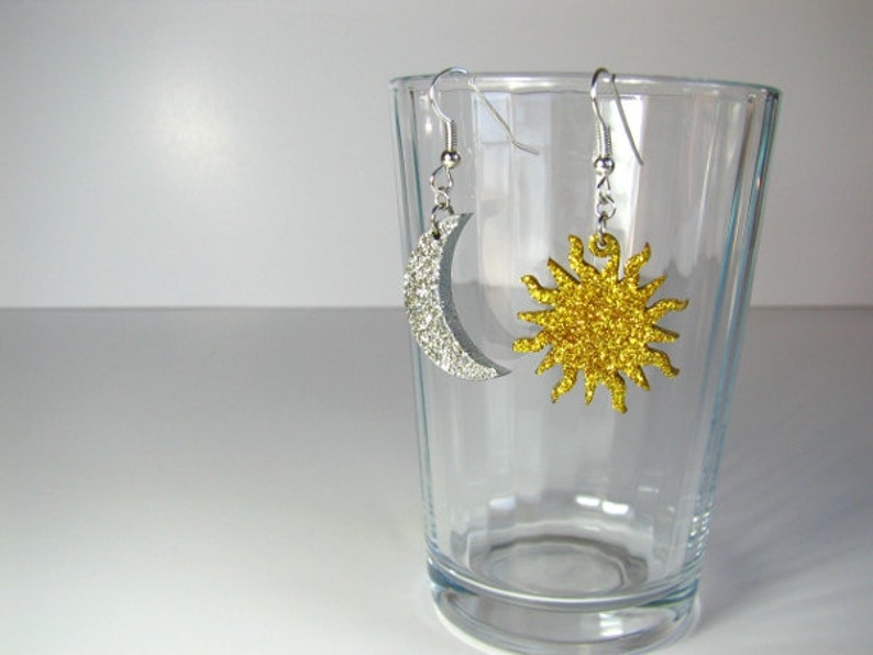 Celestial sun and moon glitter hook earrings image 1