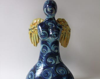 Blue Angel made of stoneware ceramic.