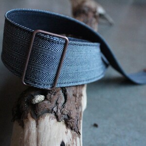 Herringbone Blue Denim and Brown Leather BANJO Strap image 6