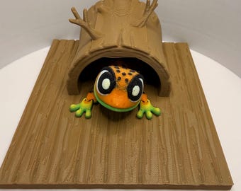 Gecko flexible articulado impreso en 3D / Lagarto articulado con hábitat de tronco de madera / Reptil mascota de escritorio para entretenerse