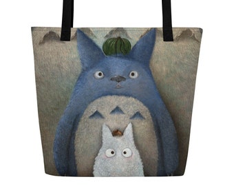 Totoro and Baby Totoro | Studio Ghibli |  Extra Large Tote Bag with Pocket
