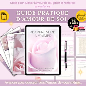 Journal Amour de soi, Estime de soi, Confiance en soi, Guide, Affirmations positives, Routines quotidiennes, PDF