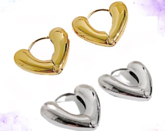 Stainless Steel Heart Hoop Earrings | Dangle Earrings | Boho Chic Earrings | Women's Jewelry | Trendy Gift Idea