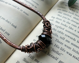 Enchanted Copper Hair Fork - Handmade Hair Pin with black faceted glass bead, OOAK Hair Accessory for Everyday Magic