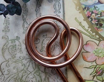The Winding Sigil Copper Hair Fork – Handmade Spiral Hair Pin, Copper Bun Holder, OOAK Storytelling Jewelry