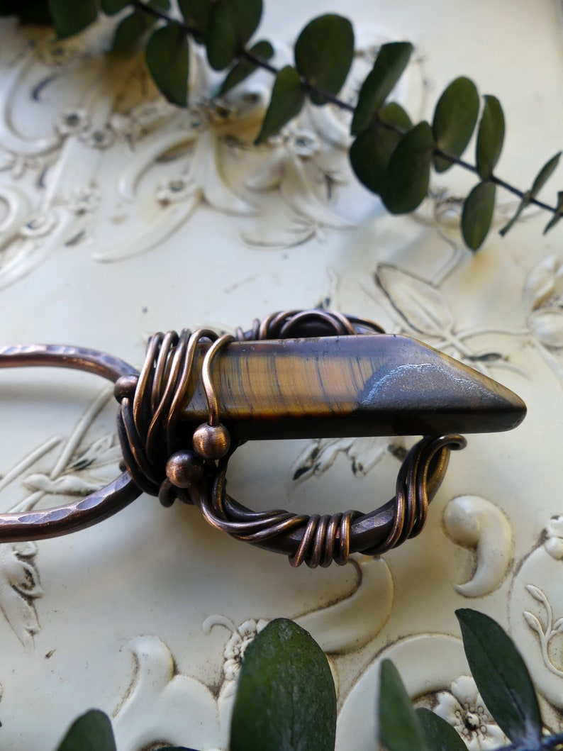 fun hair accessories and magical gift for her Mystic Tigers Eye Copper Hair Fork
