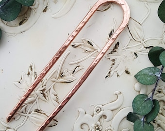 Lunar Rootstone Copper Hair Fork – 0.5" Handmade Copper Hair Pin, Strong Bun Holder, Forged Copper Updo Tool for Everyday Styles