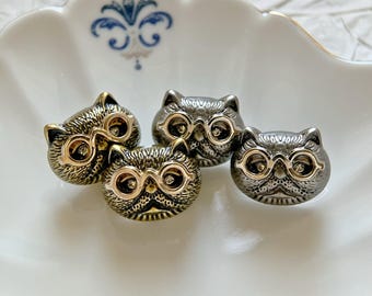 5個 18 x 14 mm シルバー/ブロンズメタル猫の頭動物服シャンクボタン縫製