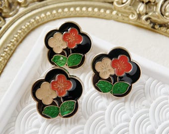 5個 18 mm 光沢のあるゴールド ブラック 桜の花 金属 衣類 シャンク ボタン 縫製