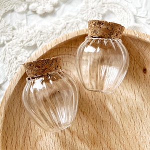 2pcs 30mm Small clear striped glass bottle vial cork mini craft charms pendant Jewelry Making