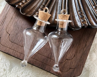 2pcs 39x19mm Small clear drop glass magic bottle vial cork mini craft charms