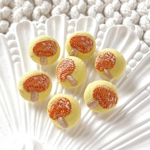 10pcs 12mm Light yellow orange mushroom embroidered yarn thread fabric covered round clothing shank buttons sewing jewelry