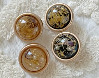 5個 20 mm ゴールドボーダー 透明樹脂 金箔 丸型 衣類用 シャンクボタン 縫製