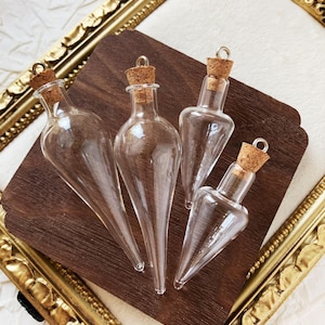 2pcs 38/62mm Small clear glass magic drop shape bottle vial cork mini craft charms pendant Jewelry Making