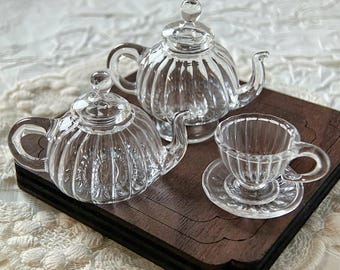 Clear Glass Teapot or Teacup Charm: Mini Craft Pendant