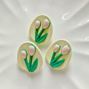 5pcs 20x17mm Light yellow painted tulip flower metal clothing shank buttons for sewing jewelry earrings findings