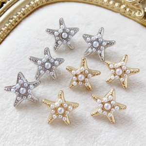 10pcs 13mm Raw gold silver small pearl star shape metal clothing shank buttons for sewing jewelry earrings findings