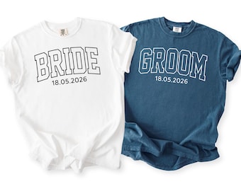 Comfort Colors® Matching Bride And Groom Shirts, Custom Wedding Date Apparel, Honeymoon Outfits