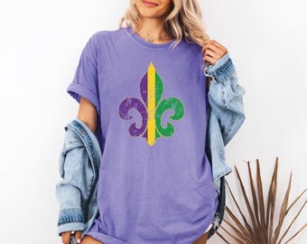 Comfort Colors Mardi Gras Shirt, Fleur de Lis Carnival Tee