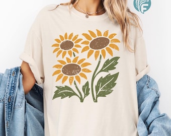 Comfort Colors Vintage Sunflower Shirt: Retro Boho Tee